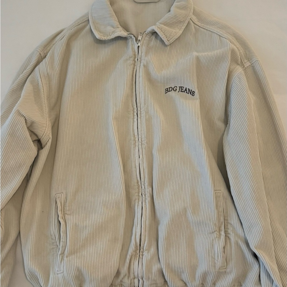 BDG Cream Bomber Jacket with Zip Closure and Soft Textured Fabric